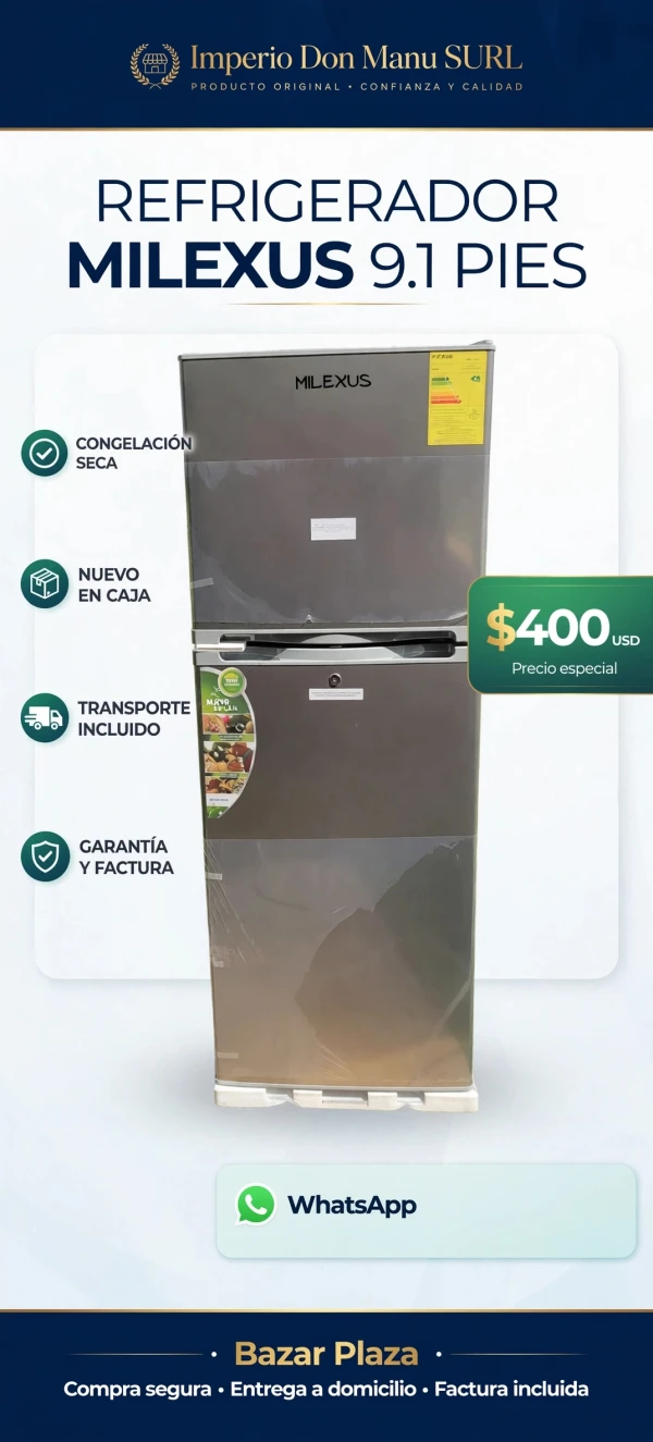 REFRIGERADOR MILEXUS 9.1 PIES - DOBLE PUERTA's foto | Don Manu |  BizneCubano
